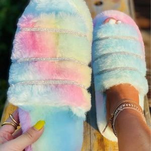 rhinestone fluffy slippers